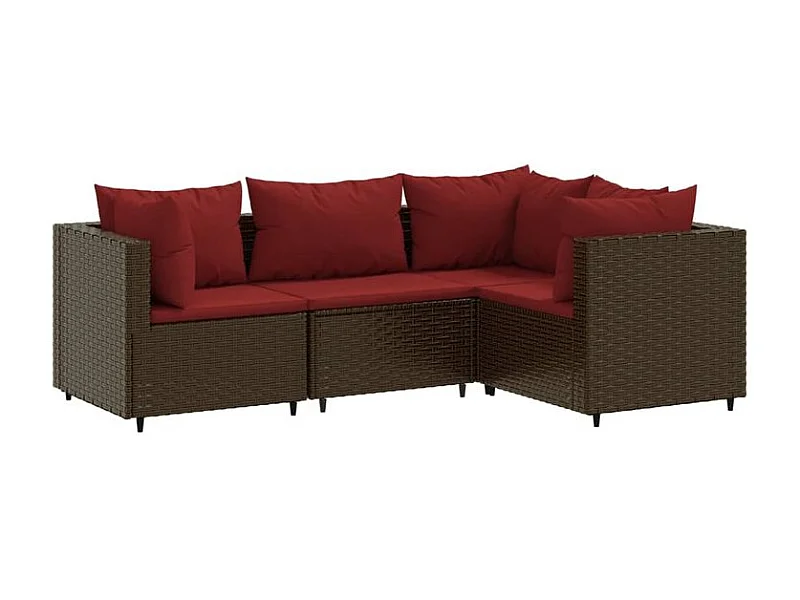 Salon de jardin 4 pcs avec coussins Marron Résine tressée