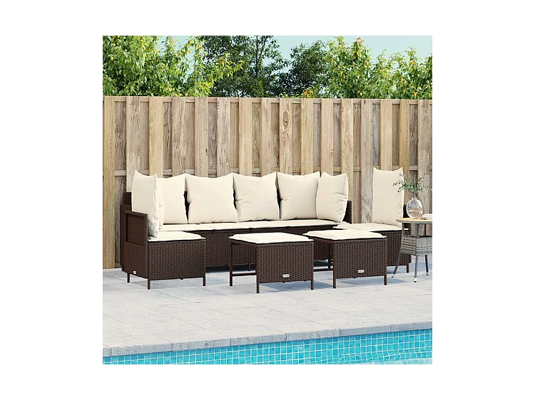 Salon de jardin avec coussins 5 pcs marron résine tressée