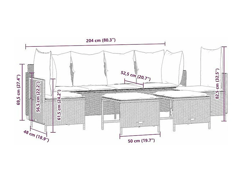 Salon de jardin avec coussins 5 pcs marron résine tressée