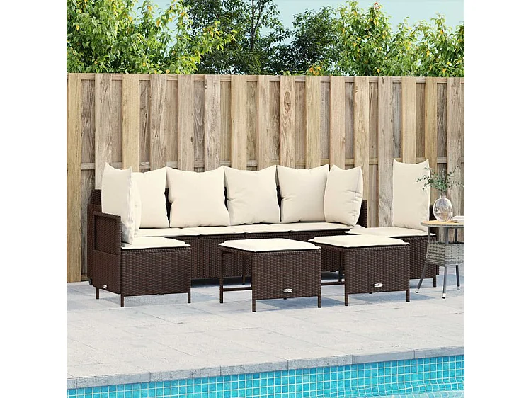 Salon de jardin avec coussins 5 pcs marron résine tressée