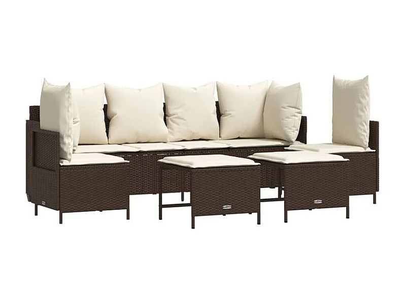 Salon de jardin avec coussins 5 pcs marron résine tressée