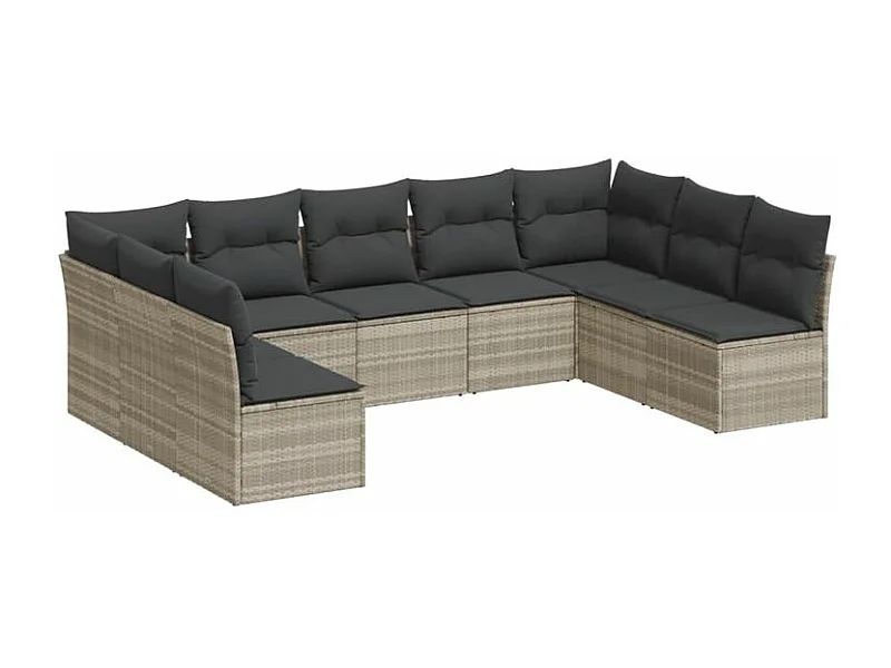 Salon de jardin 9 pcs avec coussins gris clair résine tressée