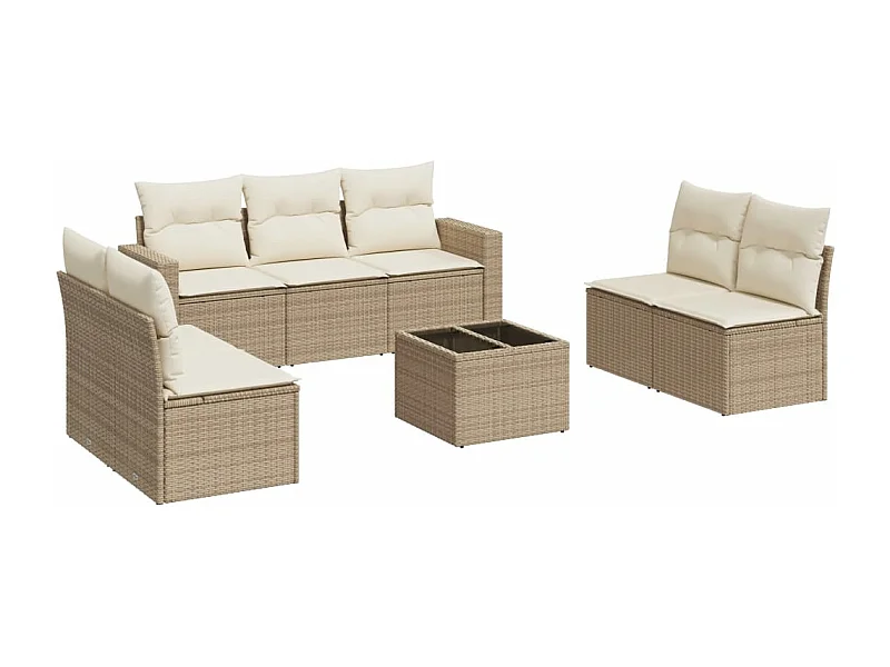 Salon de jardin avec coussins 8 pcs beige résine tressée