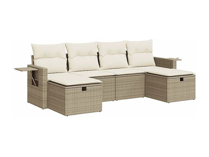 Salon de jardin avec coussins 6 pcs beige résine tressée