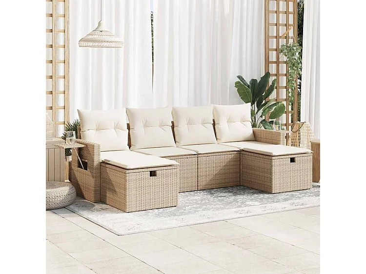 Salon de jardin avec coussins 6 pcs beige résine tressée