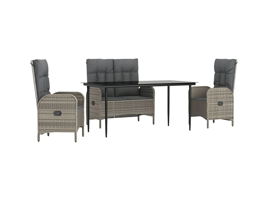 Ensemble à manger jardin 4pcs et coussins Gris Résine tressée