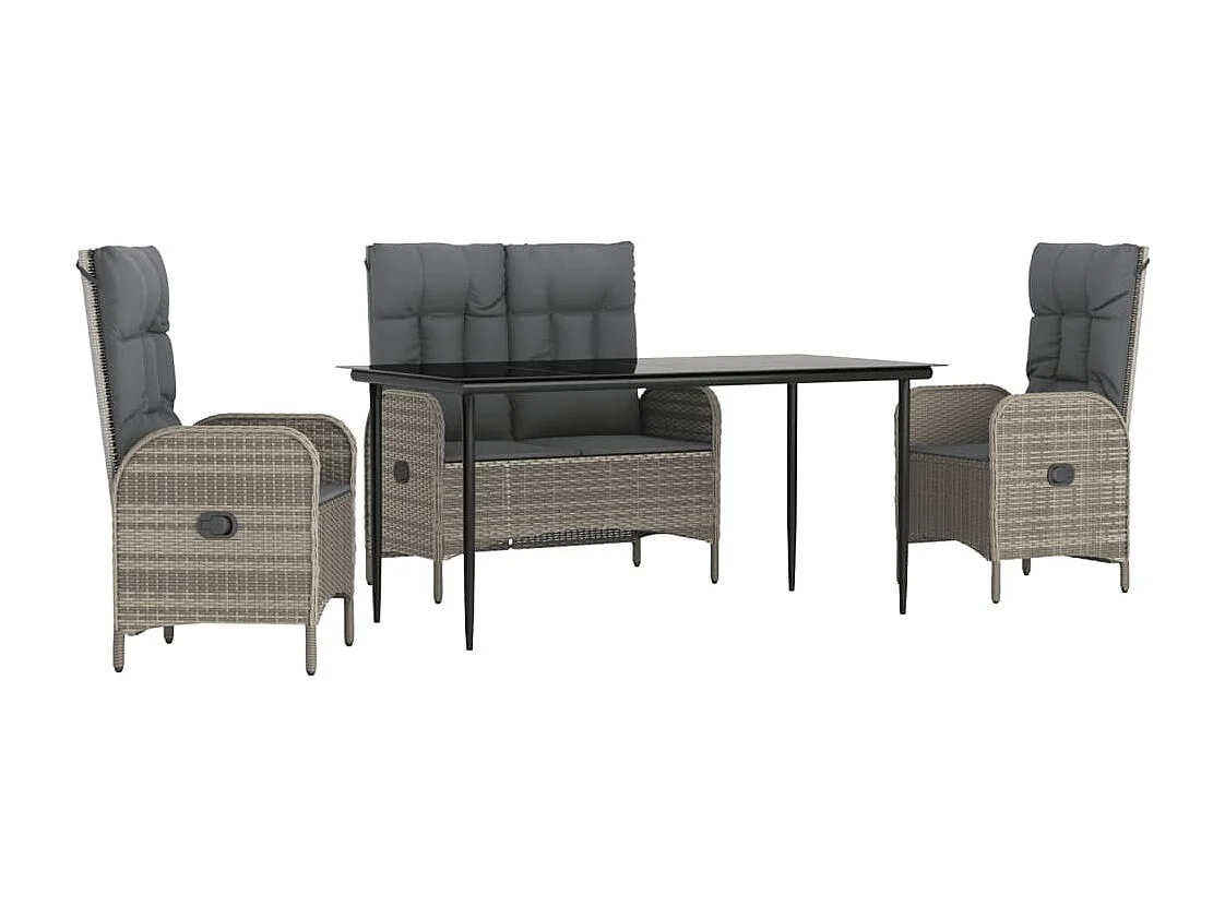 Ensemble à manger jardin 4pcs et coussins Gris Résine tressée