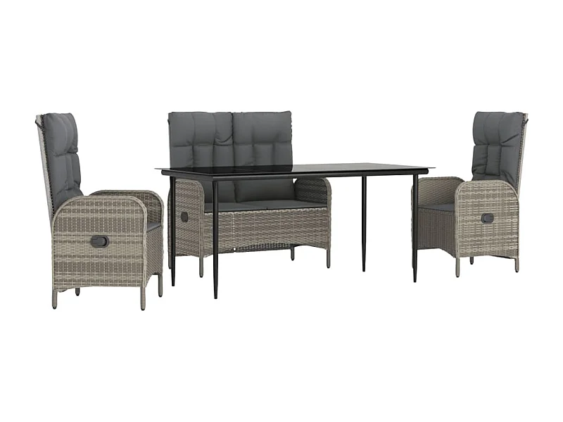 Ensemble à manger jardin 4pcs et coussins Gris Résine tressée