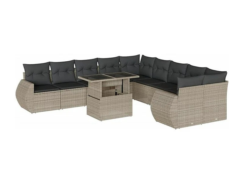 Salon de jardin 11 pcs avec coussins gris clair résine tressée