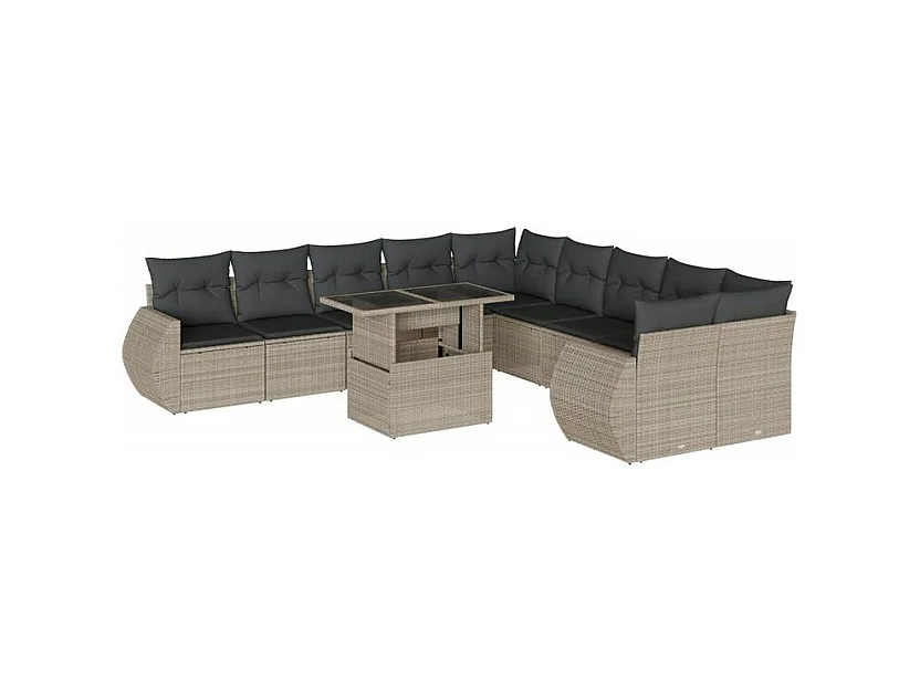 Salon de jardin 11 pcs avec coussins gris clair résine tressée