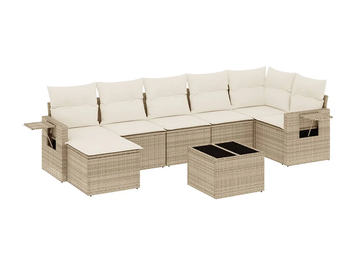 Salon de jardin avec coussins 8 pcs beige résine tressée