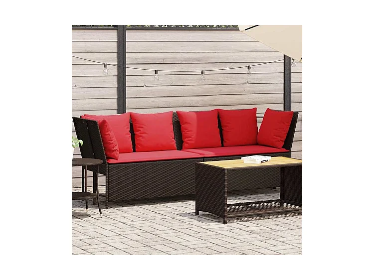 Canapé de jardin avec coussins marron résine tressée