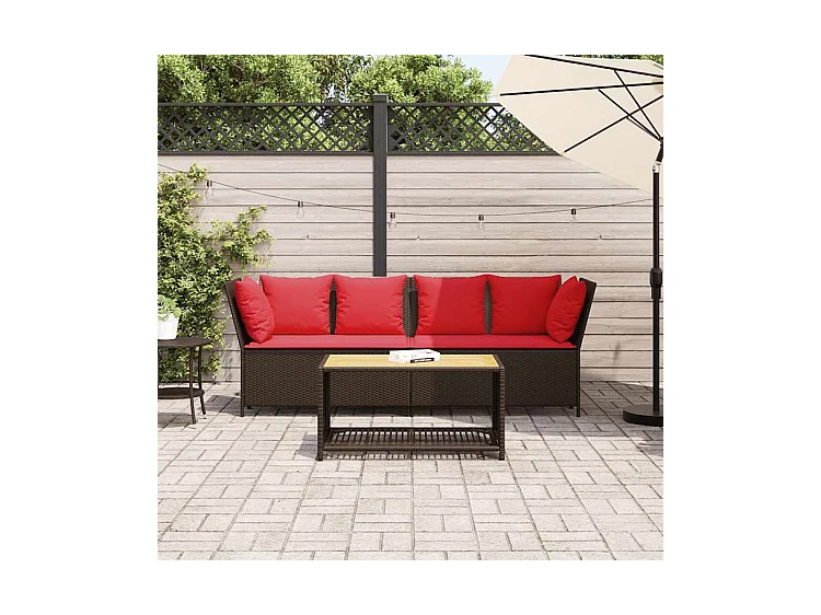 Canapé de jardin avec coussins marron résine tressée