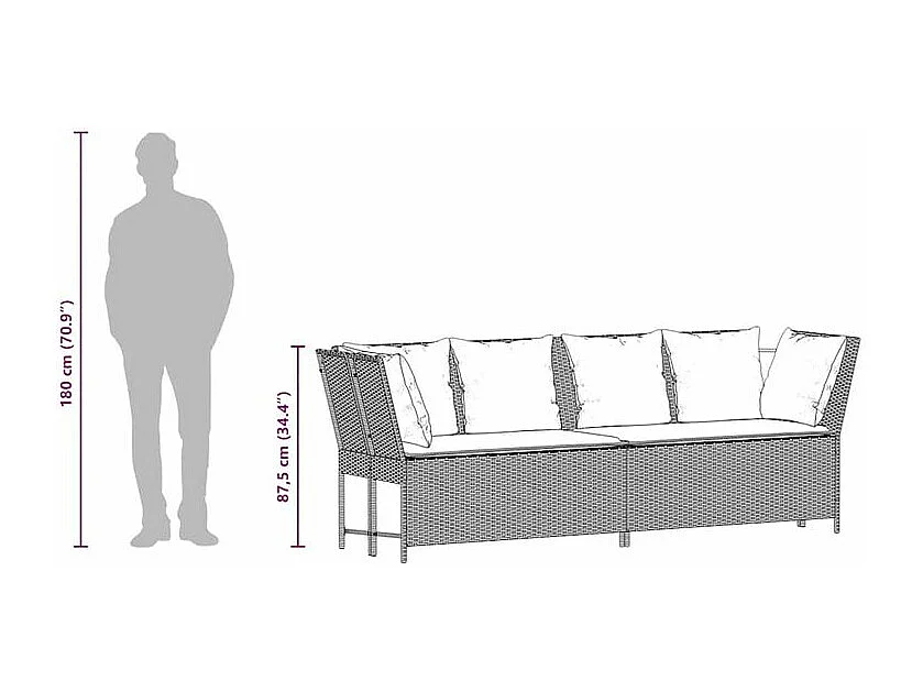 Canapé de jardin avec coussins marron résine tressée