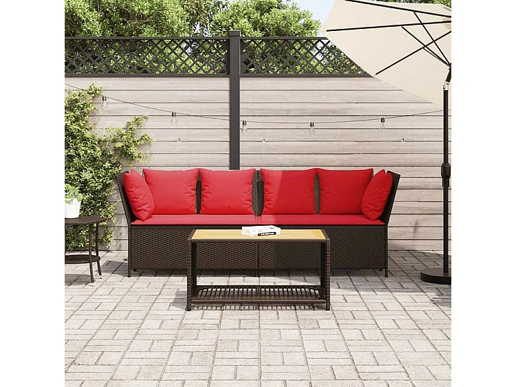 Canapé de jardin avec coussins marron résine tressée