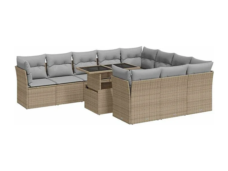Salon de jardin 11 pcs avec coussins beige résine tressée