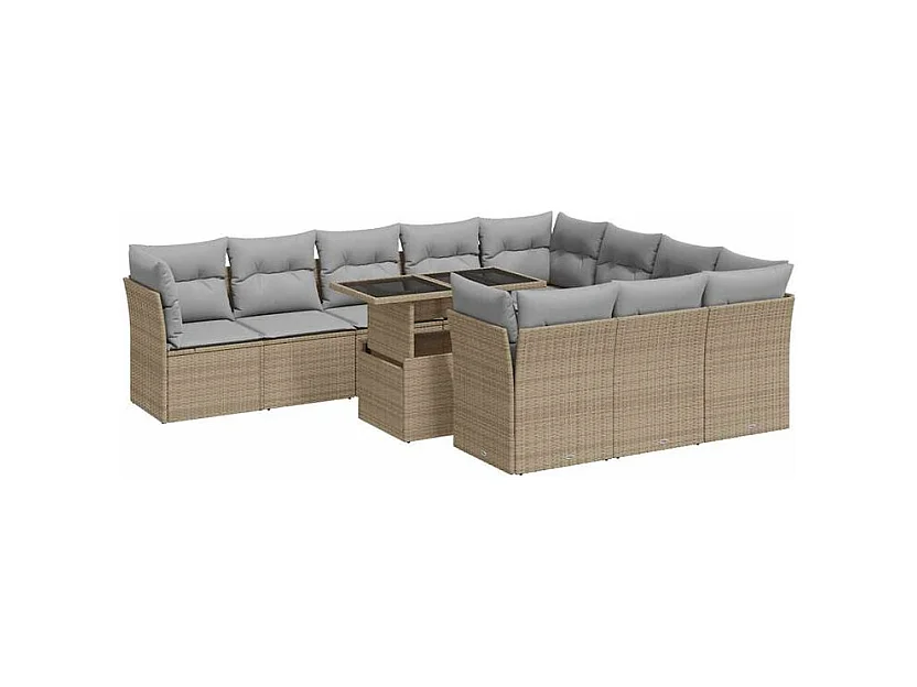 Salon de jardin 11 pcs avec coussins beige résine tressée