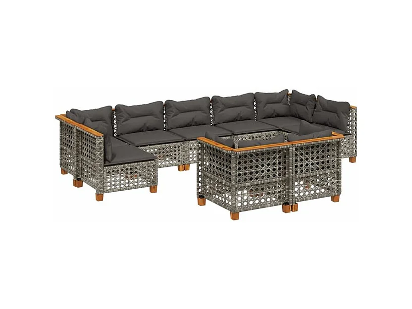Salon de jardin 9 pcs avec coussins gris résine tressée