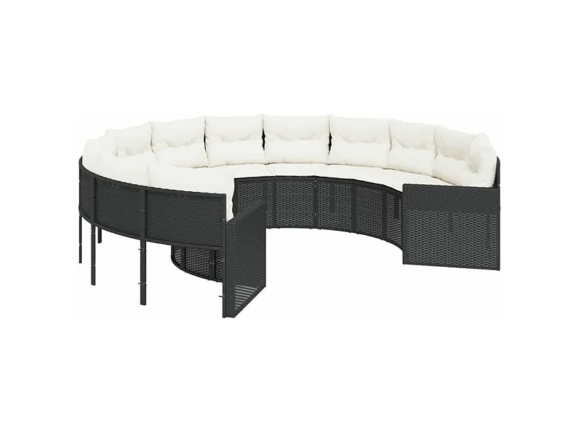 Canapé de jardin avec coussins rond noir résine tressée