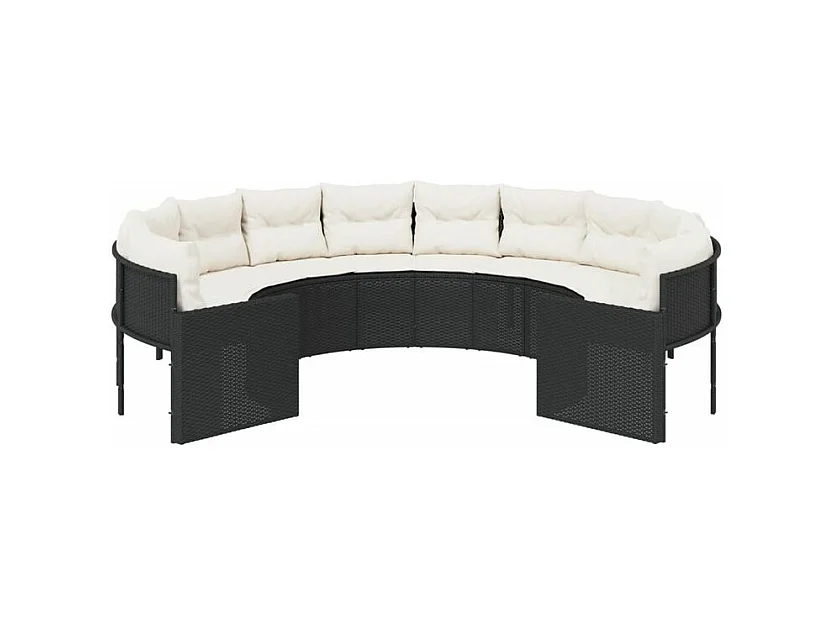 Canapé de jardin avec coussins rond noir résine tressée