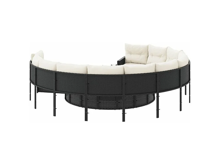 Canapé de jardin avec coussins rond noir résine tressée