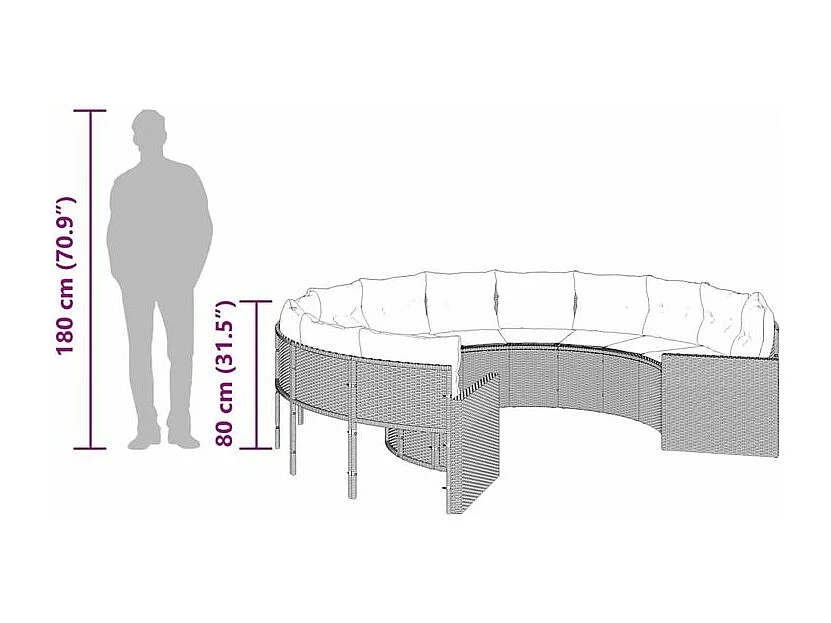 Canapé de jardin avec coussins rond noir résine tressée