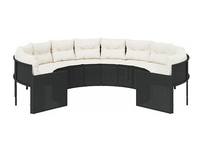 Canapé de jardin avec coussins rond noir résine tressée