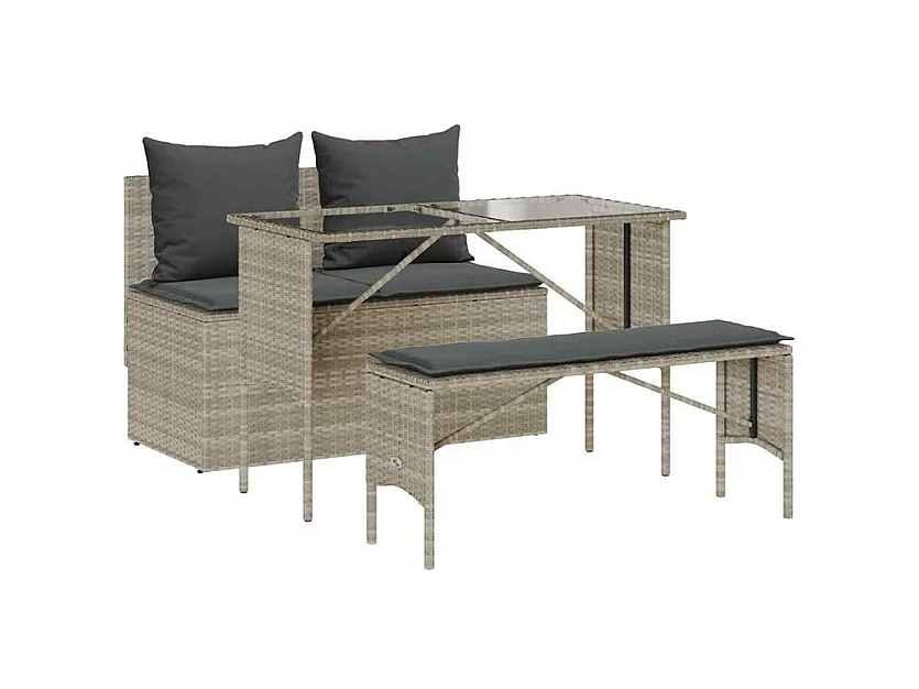 Ensemble à manger de jardin 3pcs coussins gris clair poly rotin