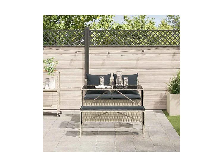 Ensemble à manger de jardin 3pcs coussins gris clair poly rotin