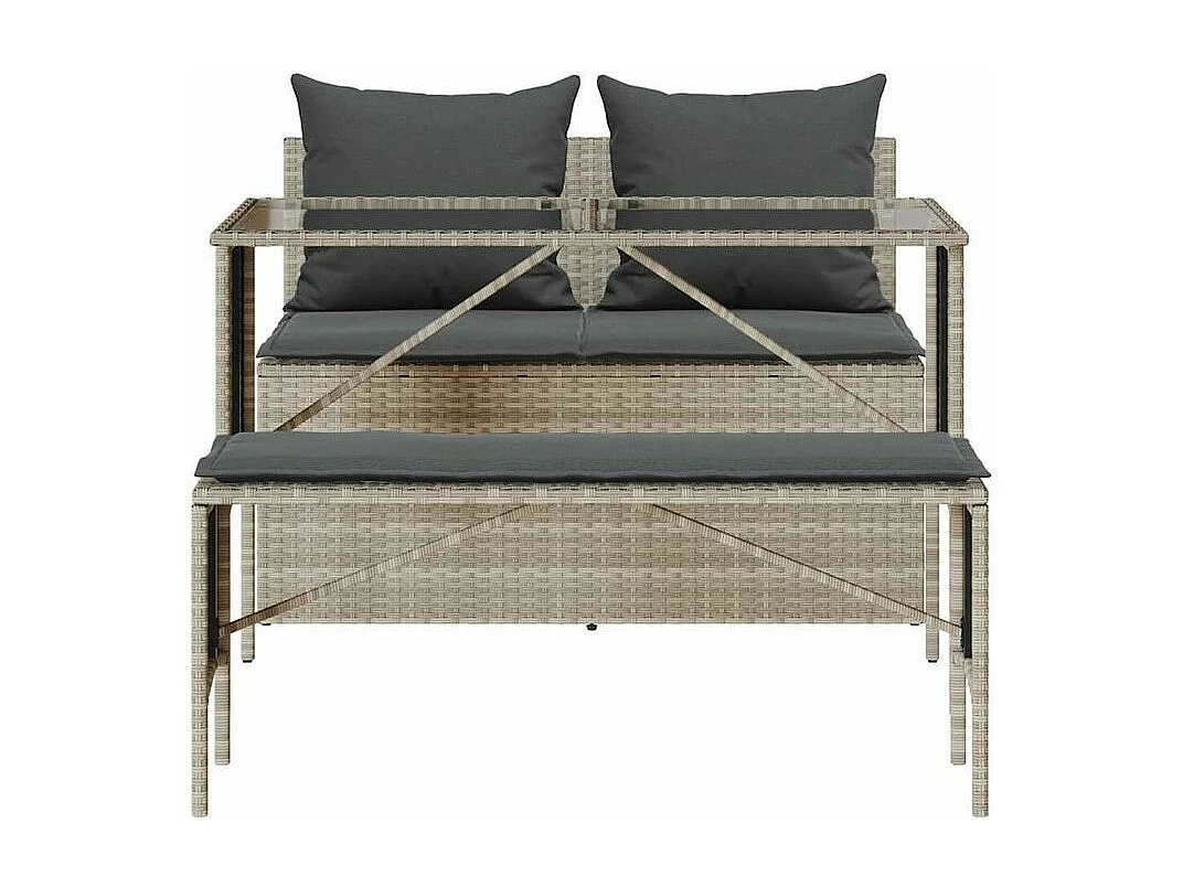 Ensemble à manger de jardin 3pcs coussins gris clair poly rotin