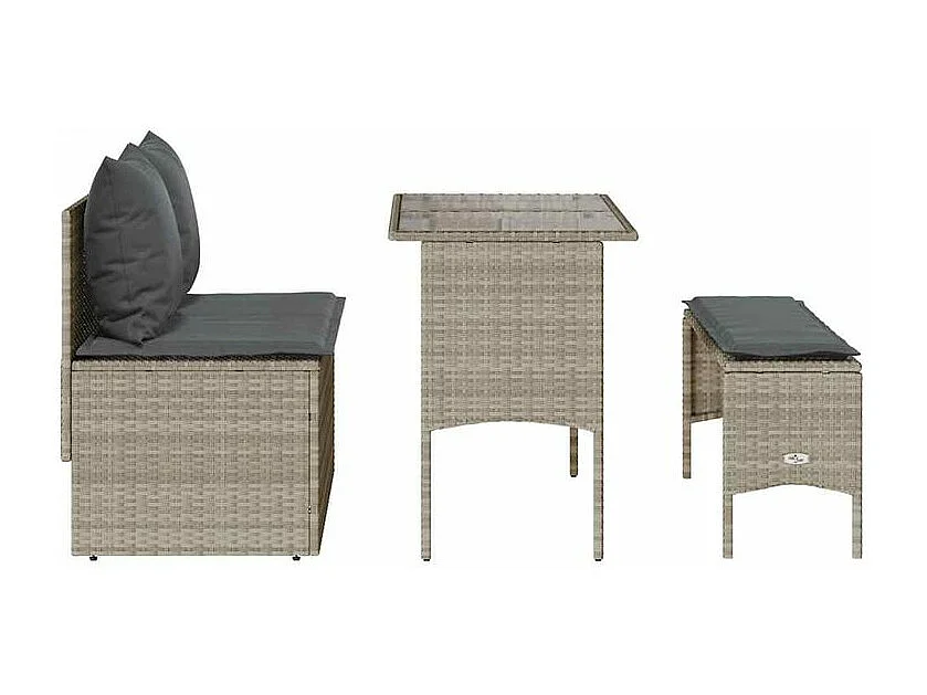 Ensemble à manger de jardin 3pcs coussins gris clair poly rotin