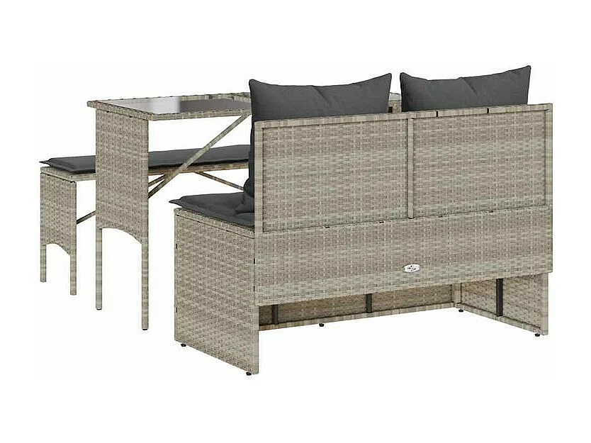 Ensemble à manger de jardin 3pcs coussins gris clair poly rotin