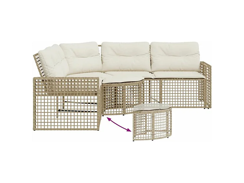 Canapé de jardin et coussins et repose-pied en forme de L rotin