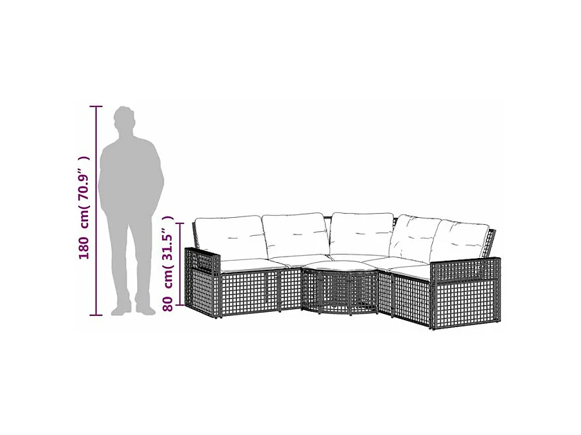 Canapé de jardin et coussins et repose-pied en forme de L rotin