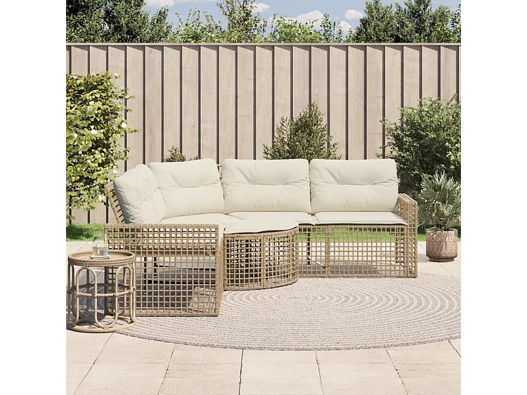 Canapé de jardin et coussins et repose-pied en forme de L rotin