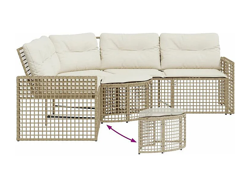 Canapé de jardin et coussins et repose-pied en forme de L rotin