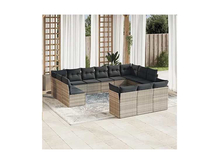 Salon de jardin avec coussins 13 pcs gris clair résine tressée