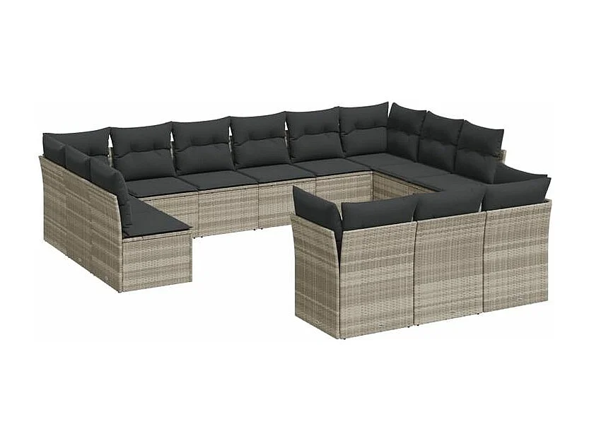 Salon de jardin avec coussins 13 pcs gris clair résine tressée