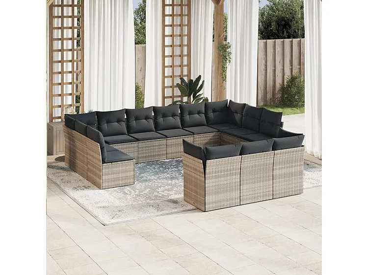 Salon de jardin avec coussins 13 pcs gris clair résine tressée