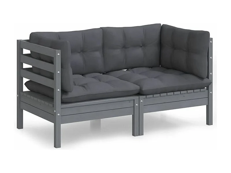 Canapé 2 places de jardin avec coussins anthracite Bois de pin