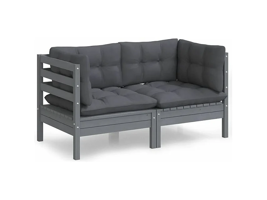 Canapé 2 places de jardin avec coussins anthracite Bois de pin