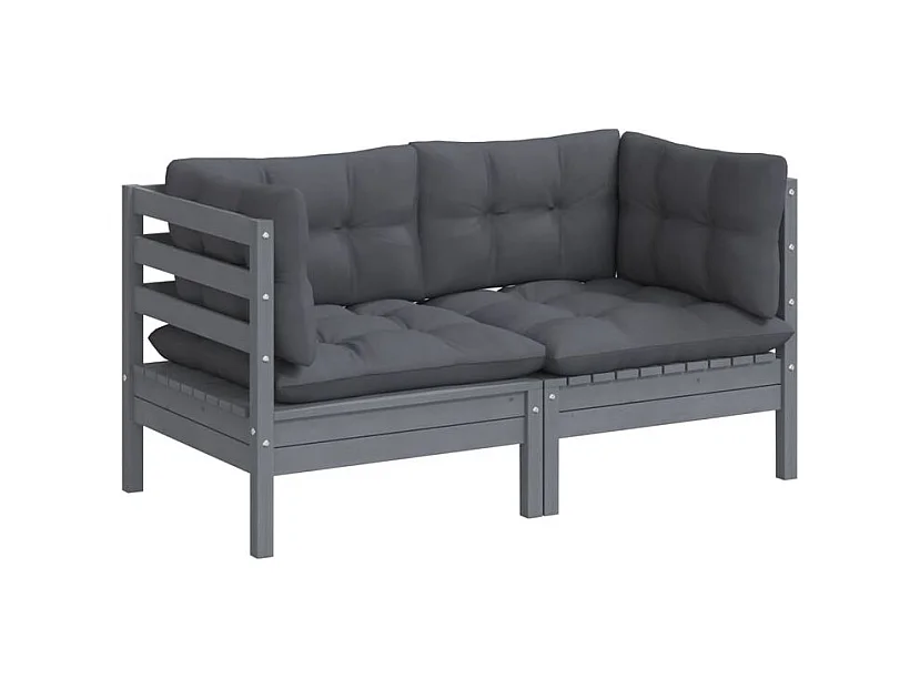 Canapé 2 places de jardin avec coussins anthracite Bois de pin