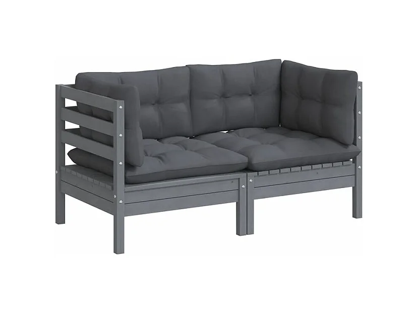 Canapé 2 places de jardin avec coussins anthracite Bois de pin