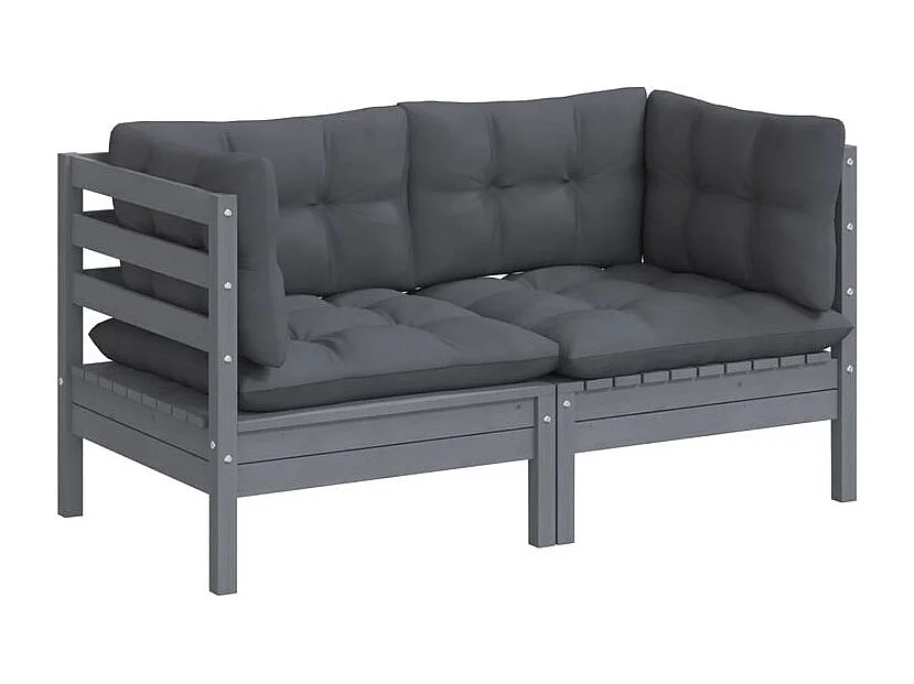 Canapé 2 places de jardin avec coussins anthracite Bois de pin