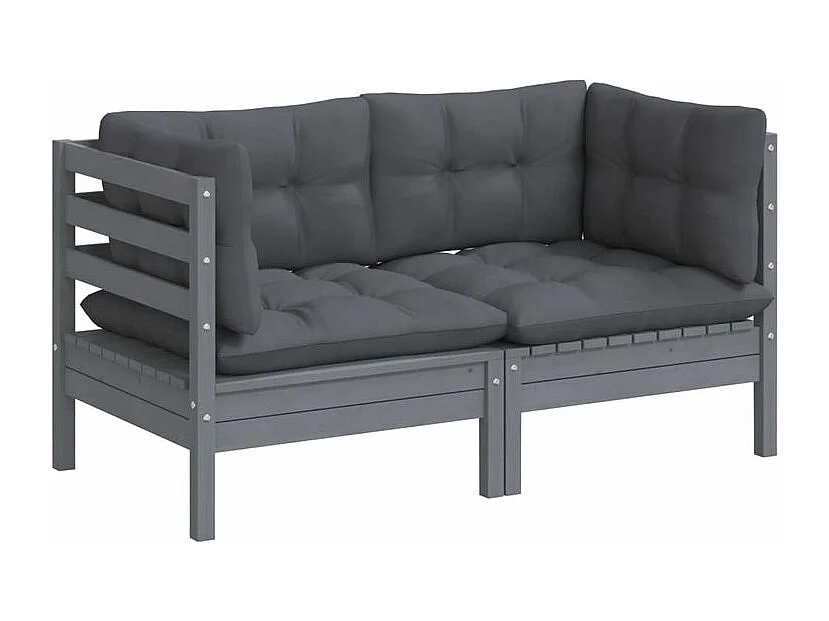 Canapé 2 places de jardin avec coussins anthracite Bois de pin