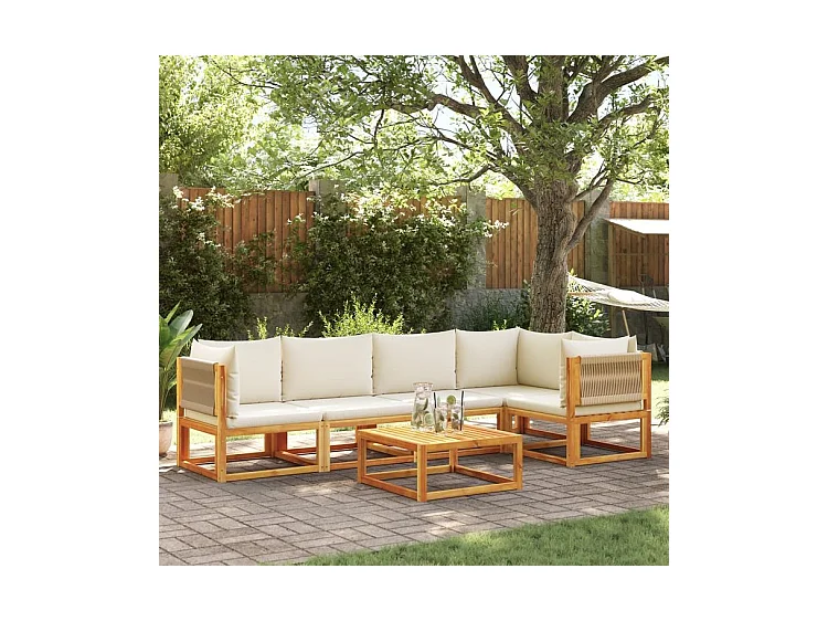 Salon de jardin avec coussins 6 pcs bois d'acacia solide