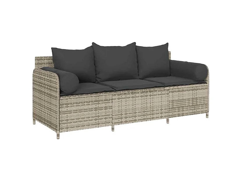 Canapé de jardin et coussins 3 places gris clair résine tressée