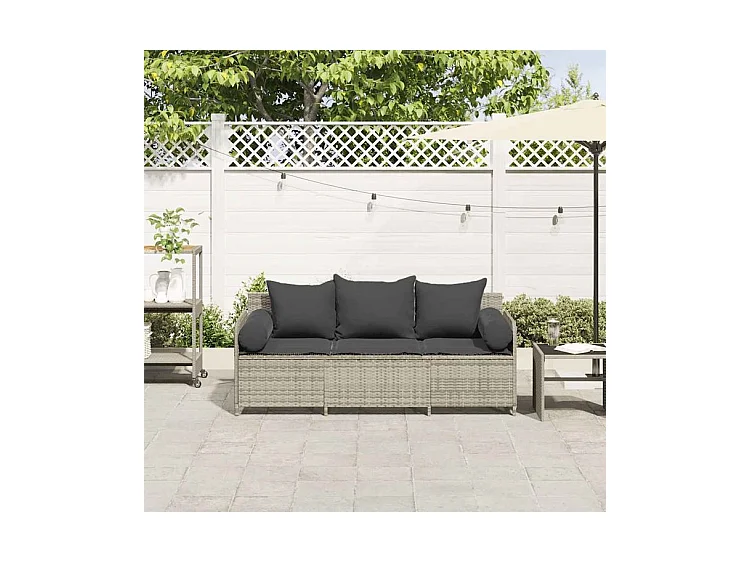 Canapé de jardin et coussins 3 places gris clair résine tressée