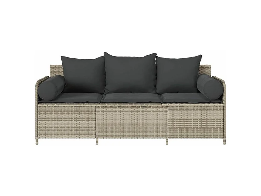 Canapé de jardin et coussins 3 places gris clair résine tressée