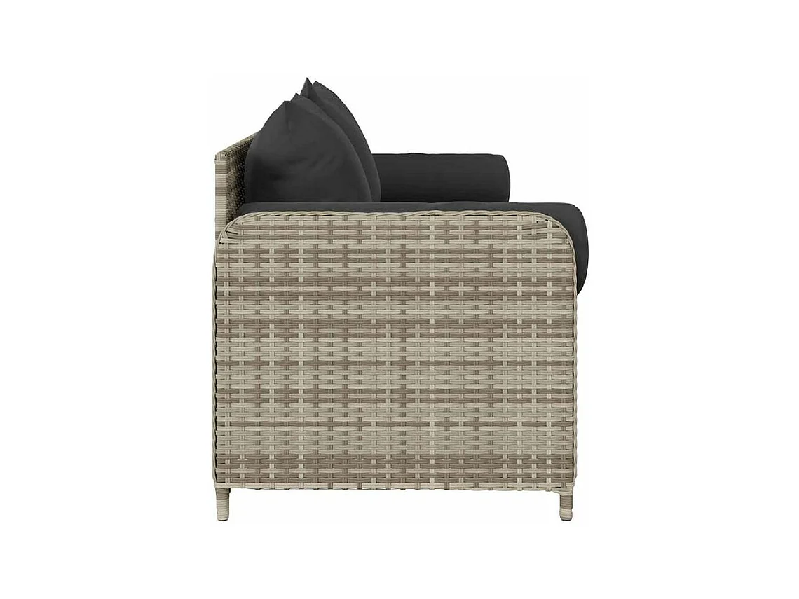 Canapé de jardin et coussins 3 places gris clair résine tressée